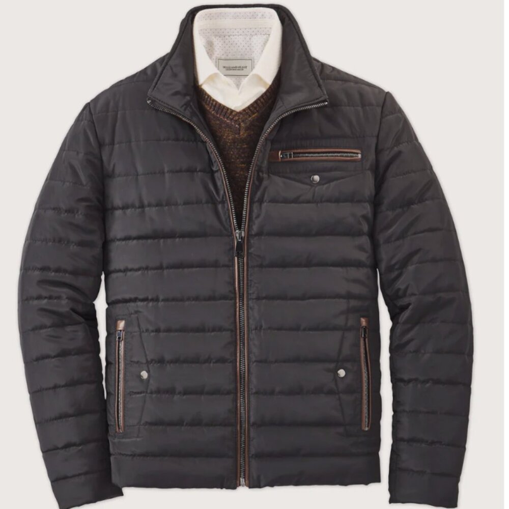 Williams & Kent Puffer Jacket w/ Leather Trim Black Size L